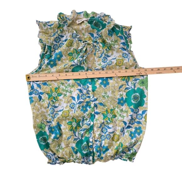 Y2K Old Navy M Floral Top Pistachio Green Butter Yellow Baby Doll Spring - Picture 5 of 7